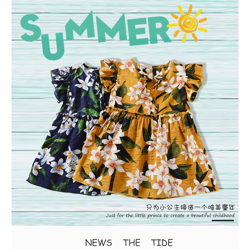 BC1930 Dress Summer Flower Baju  Pantai  Anak  Perempuan 