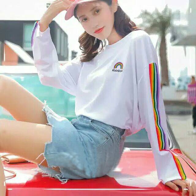 KC SWEATER PELANGI XL / SWEATER WANITA CANTIK / BAJU LEBARAN RAINBOW