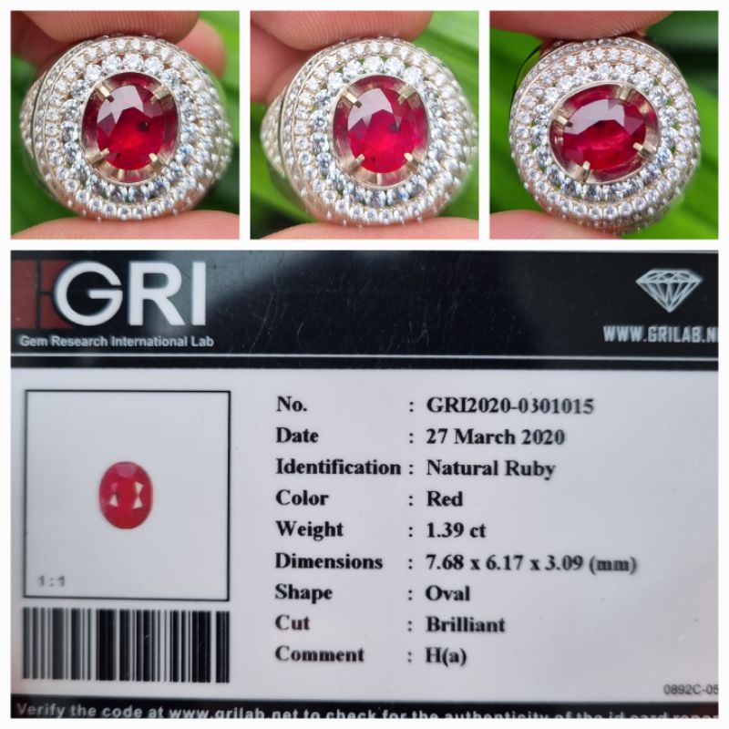 Natural Top Red Ruby Heat A Memo 1.39 crt