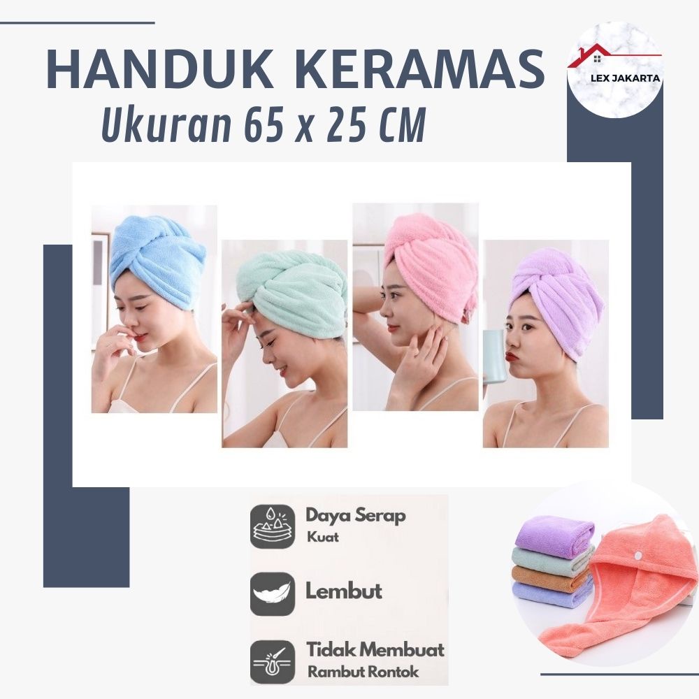 LEXJAKARTA  Handuk Keramas Microfiber  / Handuk Mandi Kepala Keramas / Handuk Rambut  / Handuk Kepala / Handuk Kramas / Handuk Pengering Rambut / Handuk Turban / Dry Hair Head