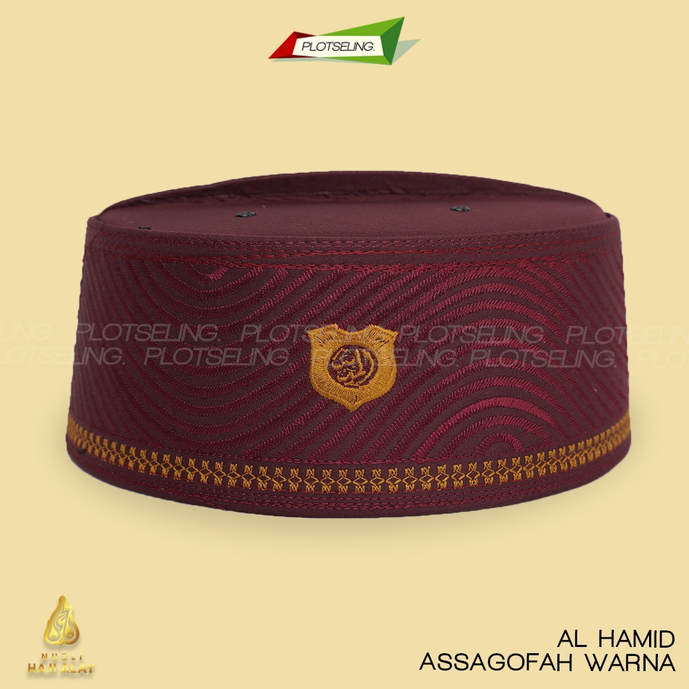 Peci Kopiah Assagofah AL HAMID WARNA Ukuran Anak Laki Dewasa Jumbo Kopeah Sholat Haji Pria Bulat Polos Hitam Putih Biru Maroon Hijau Shalat Kopyah Asagofah Terompah Turki Logo Bordir Santri Adi Hidayat Guz Azmi Malaysia Oman Madinah Pakistan Mesir NU