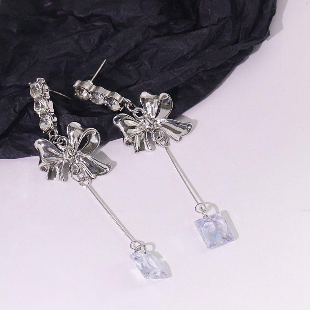 Mxbeauty Anting Busur Retro Sederhana Wanita French Bow Knot Rhinestones Anting Perempuan