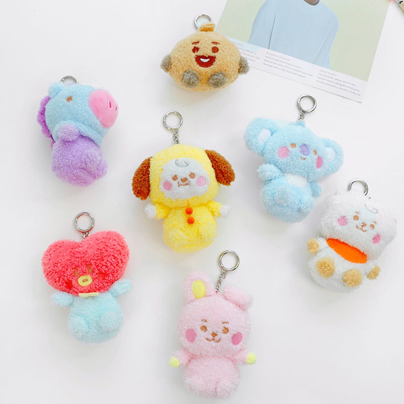 7pcs/set Kpop BTS BT21 Panjang Boneka Mewah Mainan Lucu Lembut Gantungan Kunci Key Ring Bag Charm Pendant