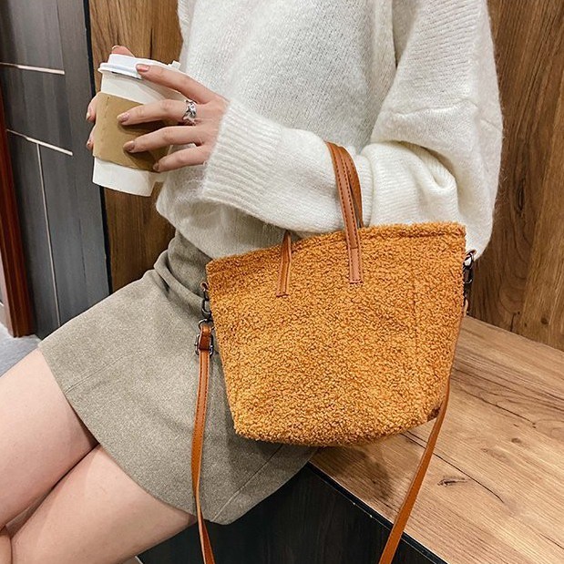 TB-68 tas wanita bulu tebal shoulder bag bahu selempang winter besar import korea jepang