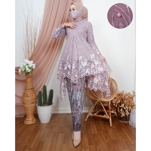 Setelan Kebaya Amalia/Kebaya Tile Busui/Kebaya Tile Mutiara Bordir/Kebaya Tile Jumbo/Kebaya Tile Kon