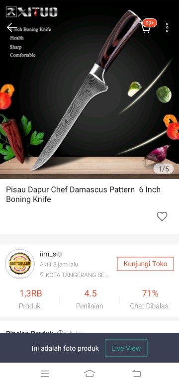 Pisau Dapur Chef Damascus Pattern  6 Inch Boning Knife