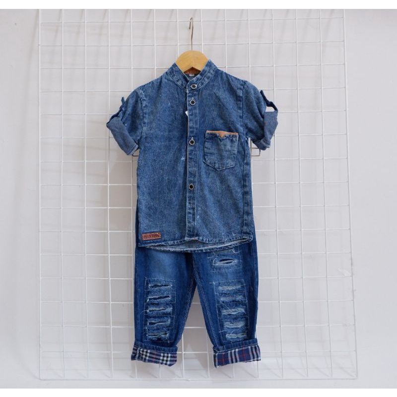 SETELAN ANAK LAKI LAKI SETELAN KEMEJA JEANS ANAK COWOK SET KEMEJA ANAK LAKI LAKI / SET KEMEJA JEANS