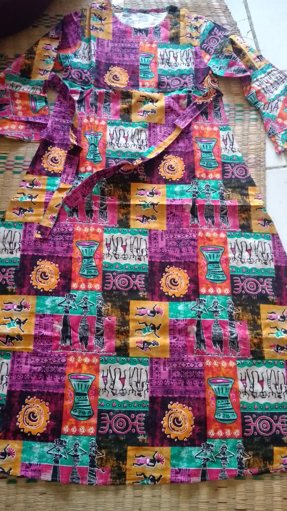 Bd 9008.09 - Gamis Rami Linen Batik Cantik Muslimah Busui Sleting Depan Tali Ikat Murah Sale Allsize