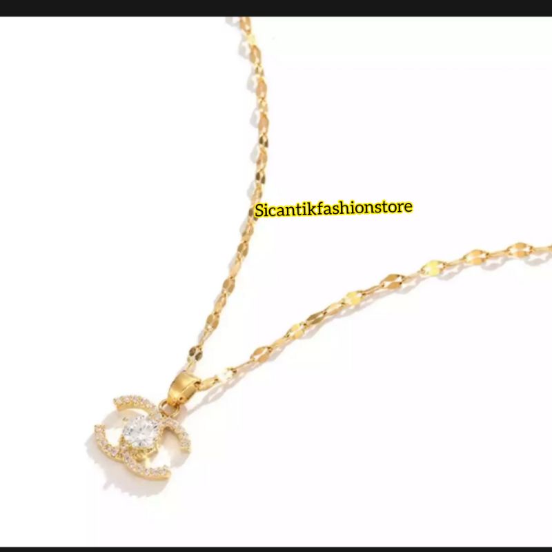 Kalung Titanium Liontin Chanelll Terbaru Anti Karat selamanya Kalung Wanita Chanelll Kekinian Mewah Fashion Wanita