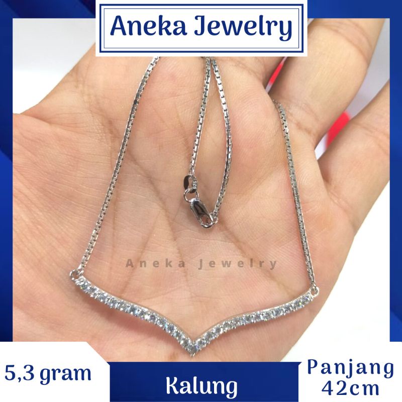 Kalung Koye V Mata Baris, Perak 925, Sepuh Emas Putih