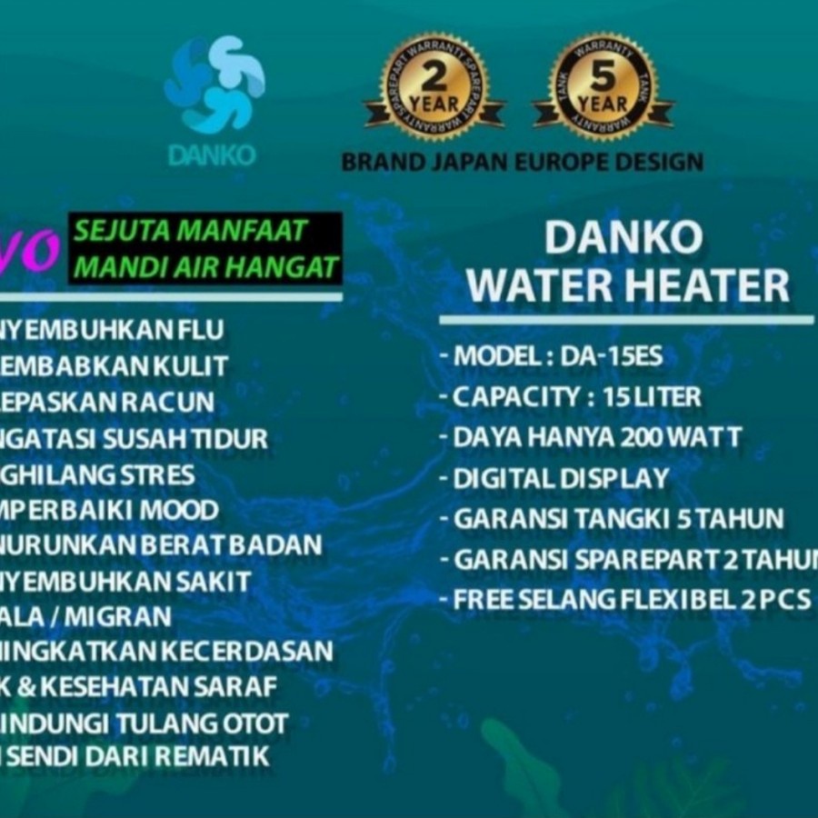 Danko Electric Water Heater Capacity 15L Low Watt Garansi 5 Tahun