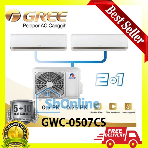 AC GREE GWC-0507CS AC MULTI COMBO SPLIT INVERTER 1/2 PK +3/4 PK