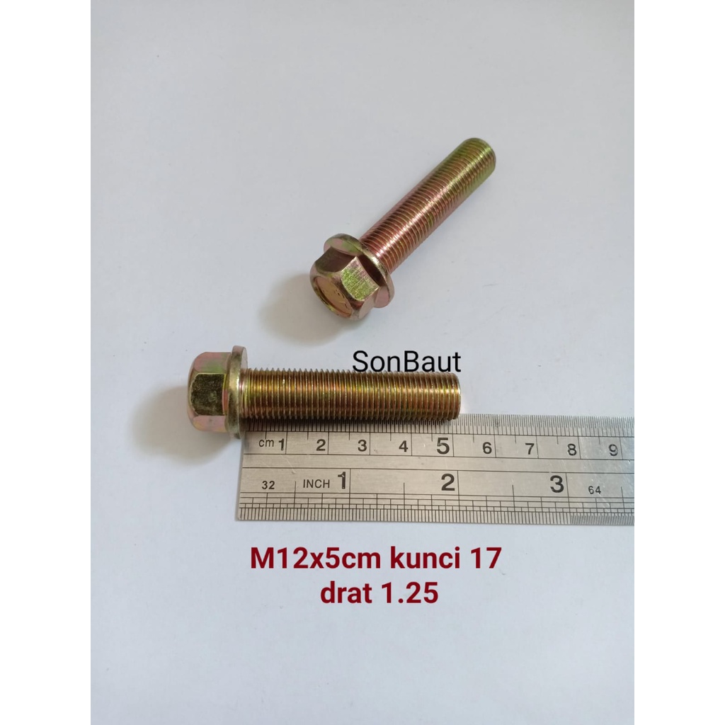 Baut Topi 17 5cm kunci 17 Flange bolt M12x50 12x50 drat halus 1.25