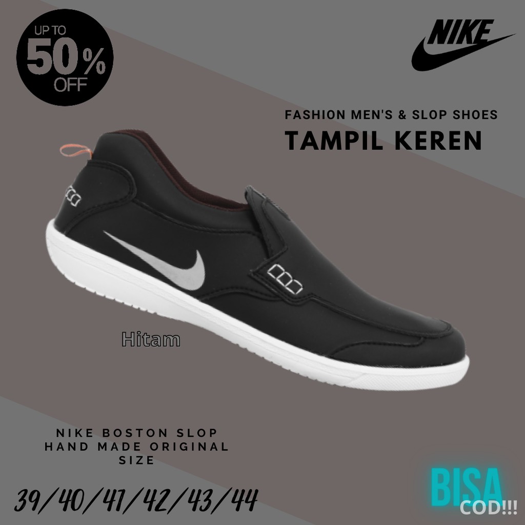 BISA COD!! Sepatu Sport Pria Nike Boston Slop Hitam Santai Casual SLIPON Fashion Cowok Murah