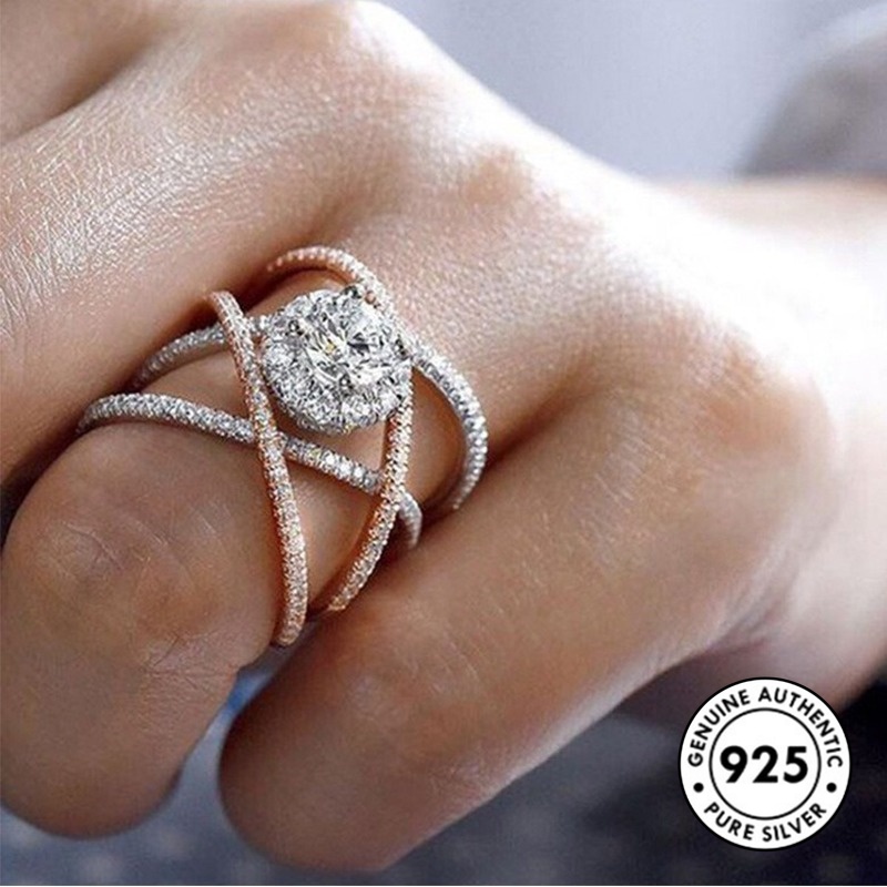 Cincin Bahan S925 Silver Warna Rose Gold Untuk Wanita