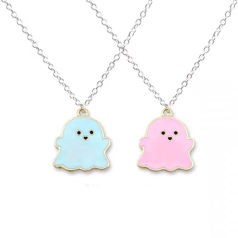 Kalung Bahan Alloy Desain Kartun Grimace Warna Hitam Putih Pink Biru Untuk Pasangan