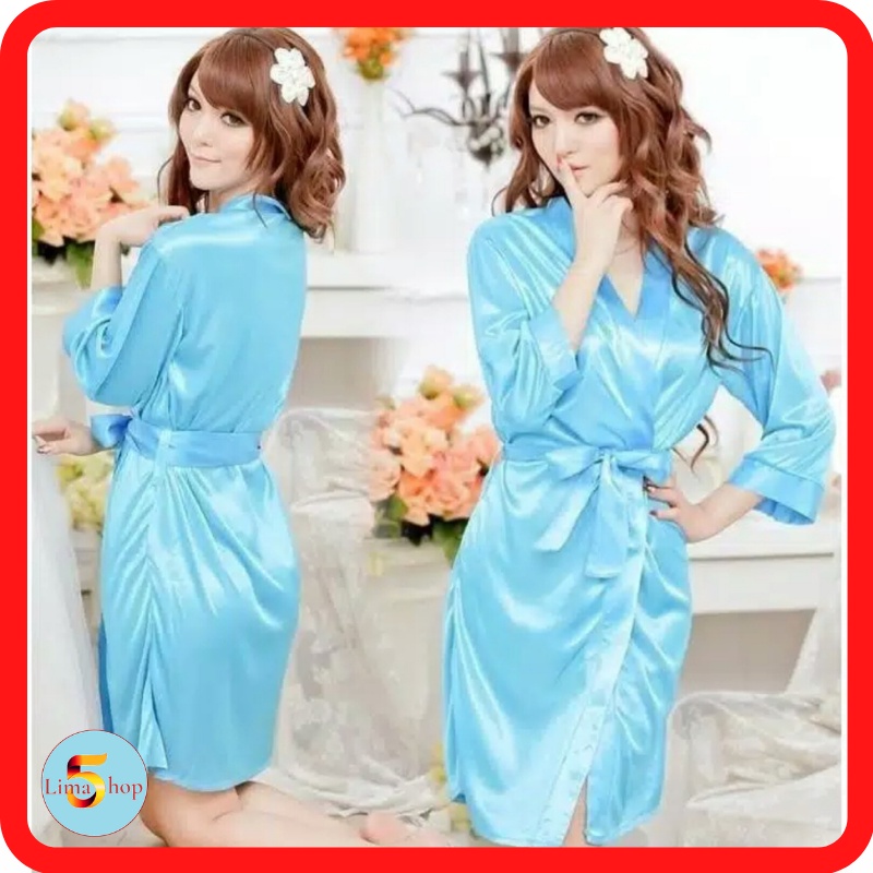 Lingerie Bathrobe Baju Tidur Model Kimono Biru Sexy Transparan