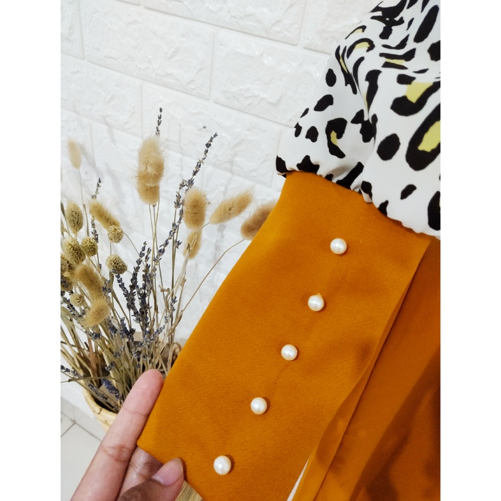 GAMIS LEOPARD MACAN LENGAN KERUT MUTIARA CANTIK GL FASHION