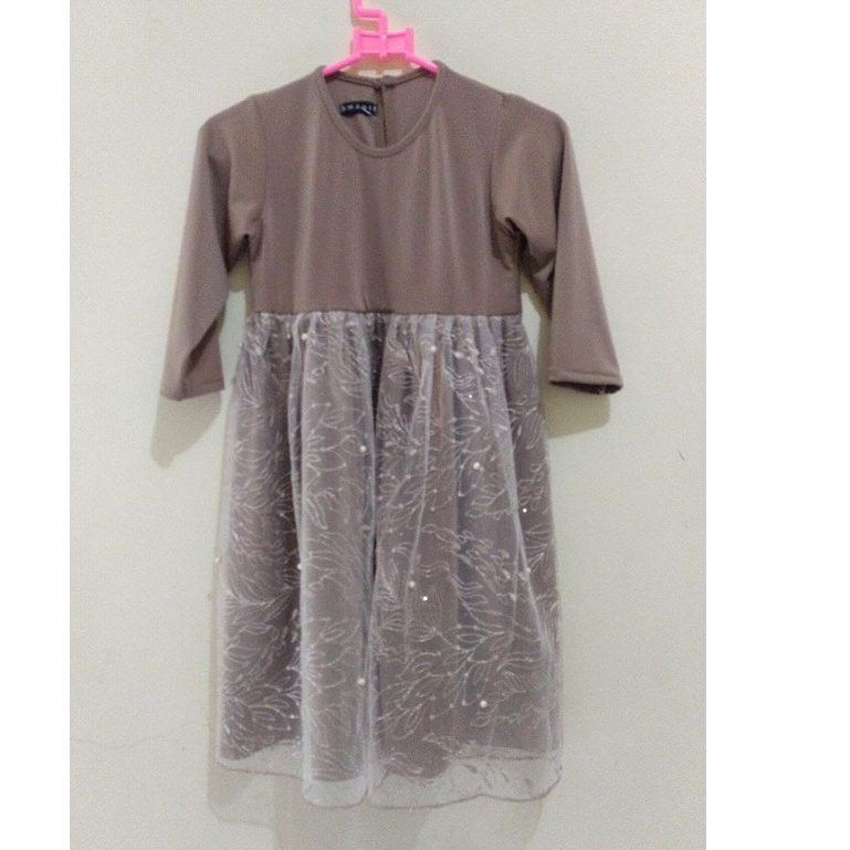 Gamis Set (Free Mini Gold) Baby Gamis Anak Tulle CREAM Setelan Lengkap Fashion Muslim Anak by Shanie