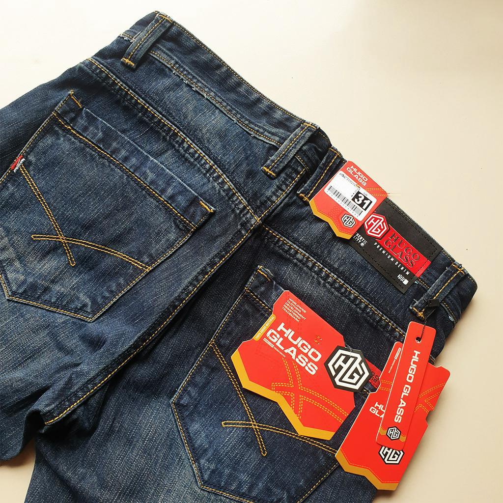 HUGO GLASS - Celana panjang original premium denim reguler fit terbaru bio wash non streach origa denim