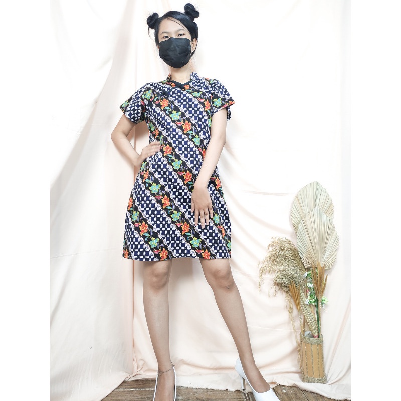 SB Collection Midi Dress Fanisa Shortdress Casual Modern Batik Cheongsham Wanita