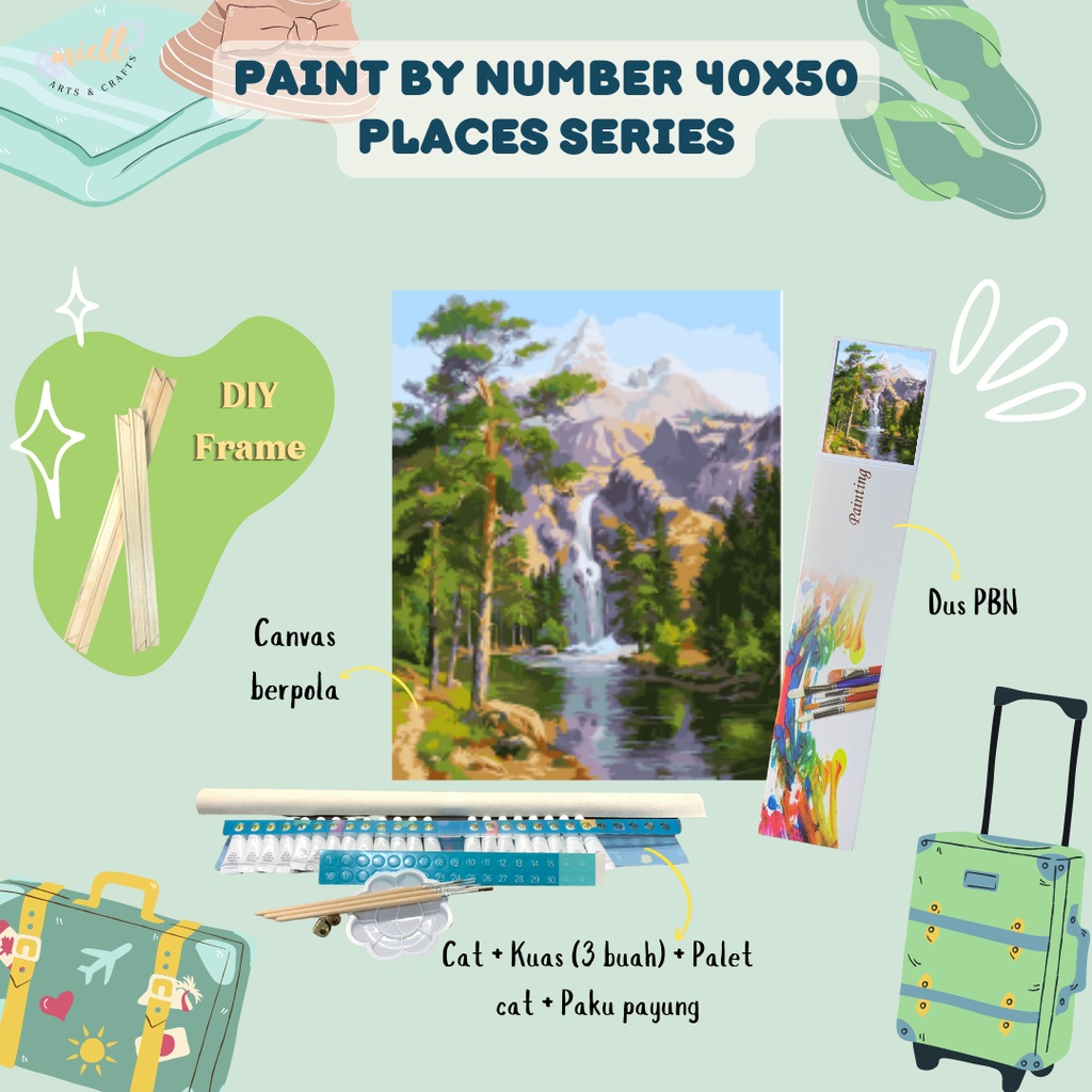 

PAINT BY NUMBER PLACES SERIES / DIY PAINTING BY NUMBER / KANVAS LUKIS (40cmx50cm) & FREE DIY FRAME / BINGKAY KAYU