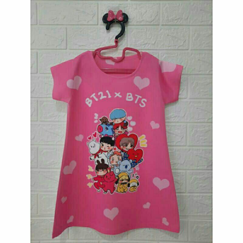 Dress Anak Printing / Dress Anak Cutie /  Dress Scuba Anak Karakter BT21 / Kaos Anak Karakter BTS / 