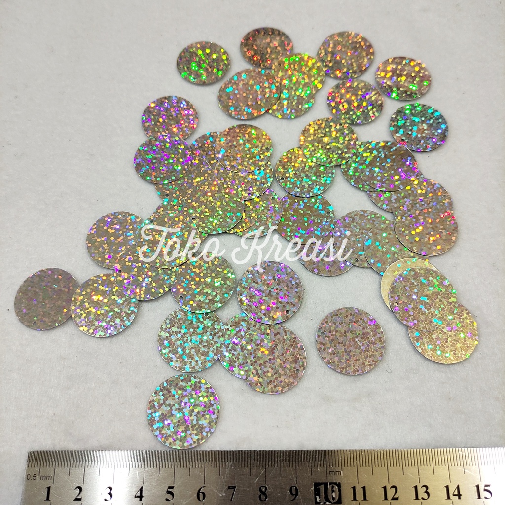 (Per Pack) Payet baju bulat / Sisik naga motif Hologram / Ramboci flat Uk 20 mm - 25 mm Silver Gold