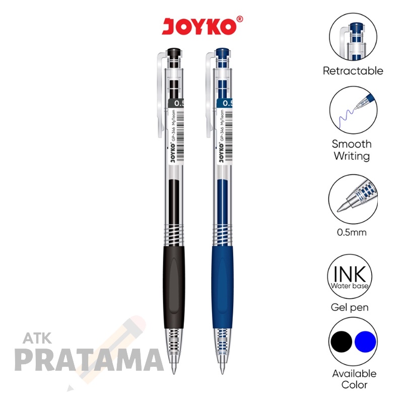 

Joyko GP-346 Gel Pen Pulpen Pena My Team 0.5 mm Hitam Biru