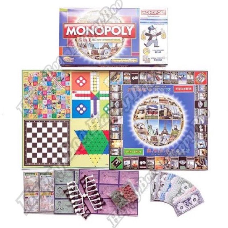 mainan monopoli set 5 in 1 free halma ludo catur ular tangga board game monopoly set multi fungsi