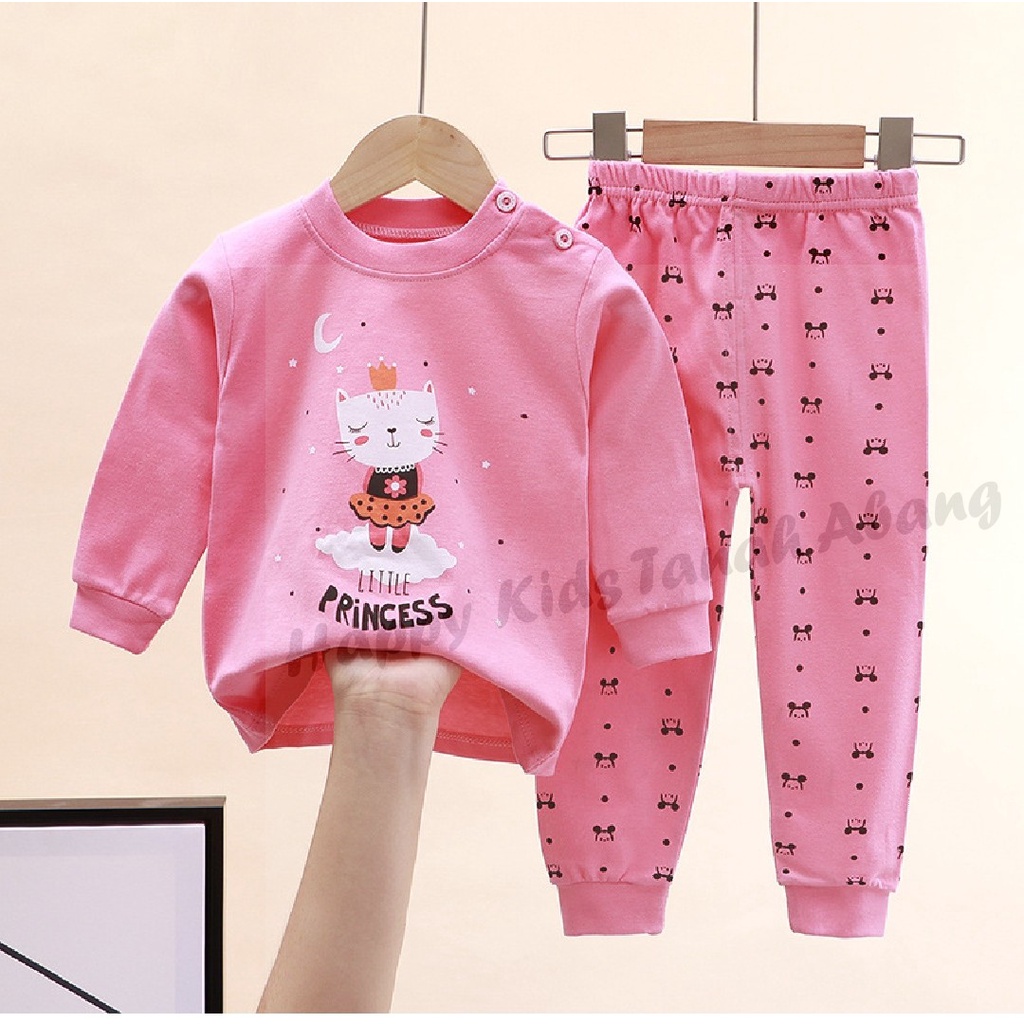 setelan lengan panjang / baju tidur anak perempuan / pakaian anak murah / baju tidur anak import