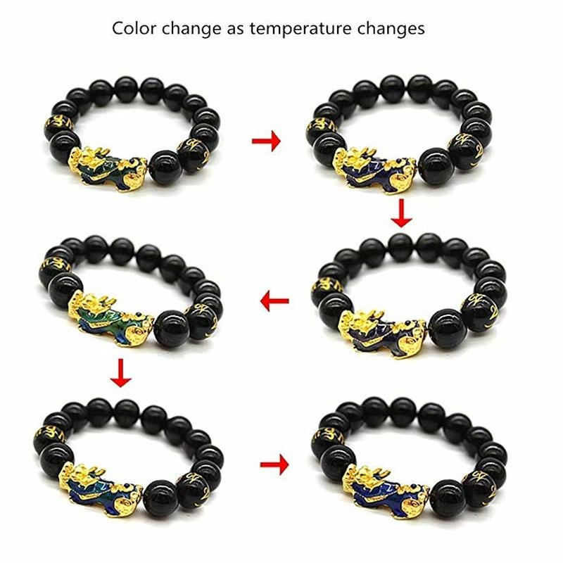 Gelang Tangan Manik-Manik Batu Obsidian Hitam Motif Naga Untuk Pria / Wanita