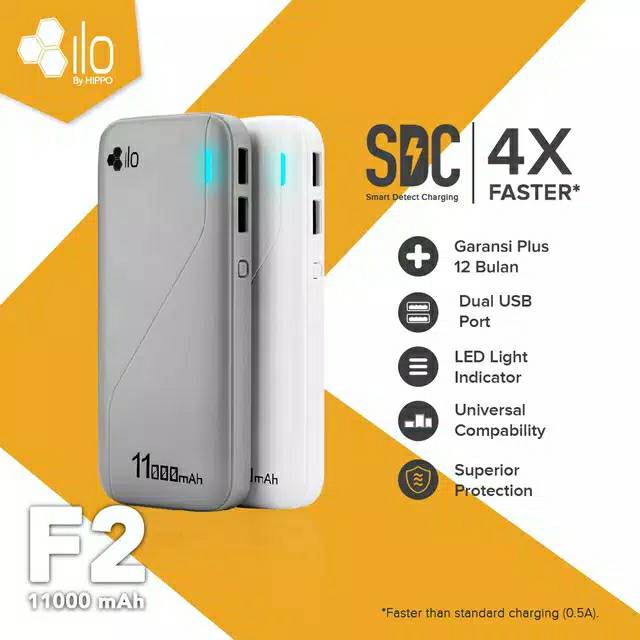 Hippo ILO F2 11000 mAh powerbank original garansi resmi