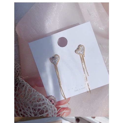 LRC Anting Tusuk Fashion Golden Heart Diamond Tassel Alloy Earrings K84763