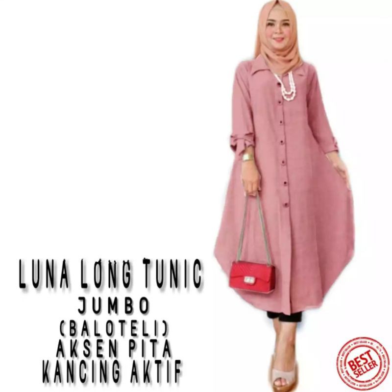 QC LUNA LONG TUNIC Baju Dress Muslim Panjang Jumbo Fashion Wanita Model Terbaru Terkini
