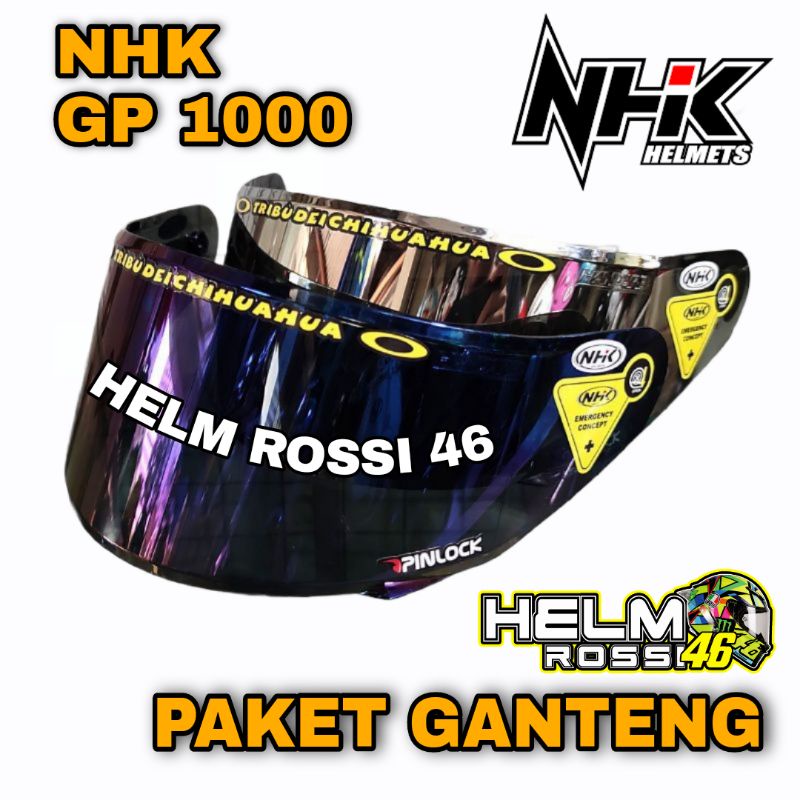 KACA VISOR FLAT NHK GP 1000 paket ganteng - plus tear off post dan Sticker set visor iridium