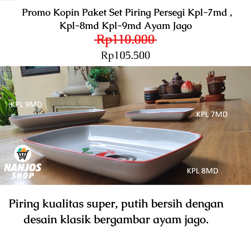 Kopin Promo Paket Set Piring Persegi Kpl-7md Kpl-8md Kpl-9md Ayam Jago