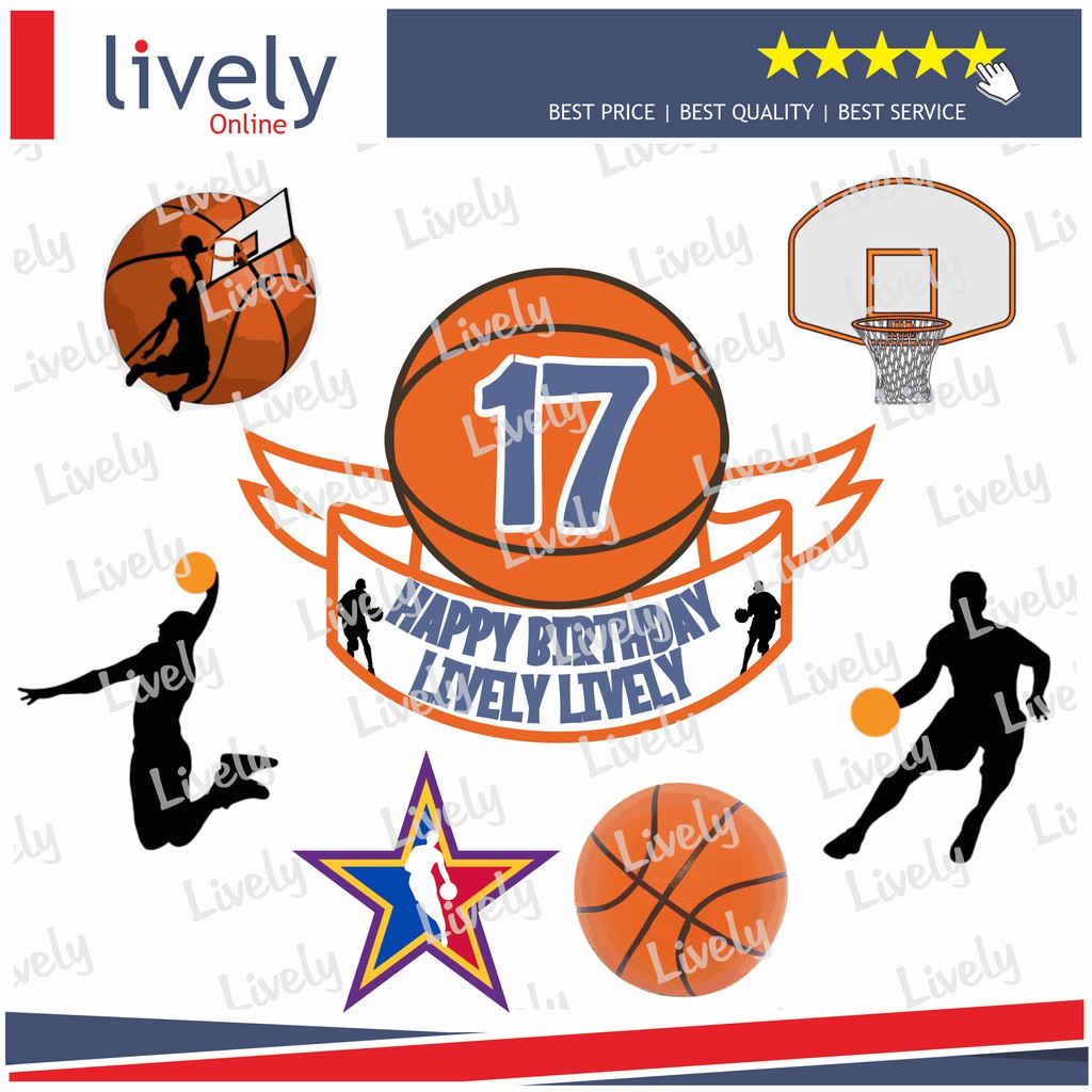 CUSTOM NAMA CAKE TOPPER KARAKTER HIASAN KUE HBD HAPPY BIRTHDAY BASKETBALL set