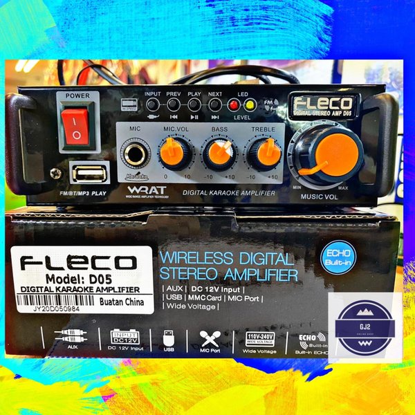 Power Amplifier Fleco D 22 - Ampli Bluetooth Karaoke Mini Ac  Dc Fleco D22 Ac dan Dc Usb Aux Radio