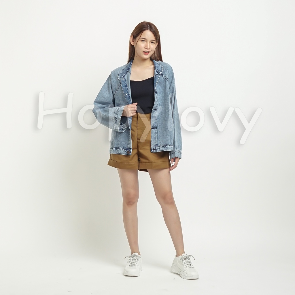 HOPYLOVY Jaket Jeans Oversize Wanita Snow Acid Gitna