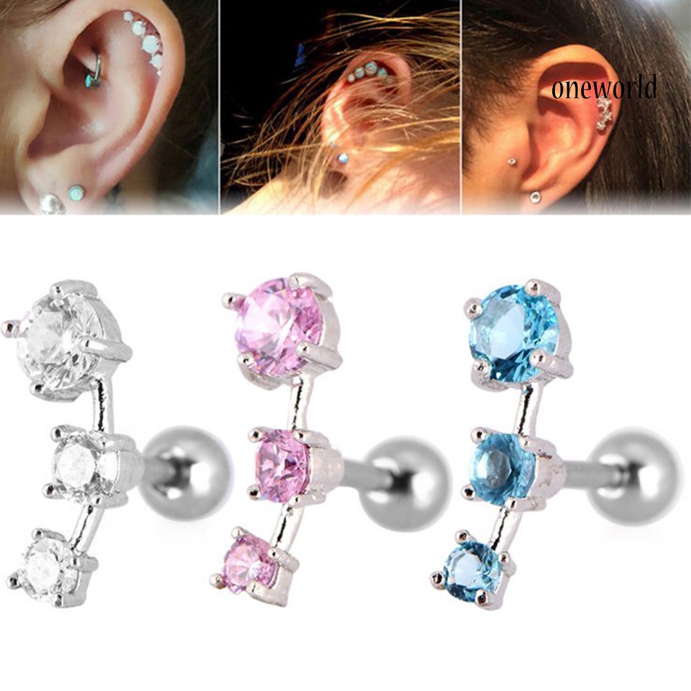 OW@ 1Pc Women Cubic Zirconia Barbell Ear Cartilage Helix Piercing Stud Earrings