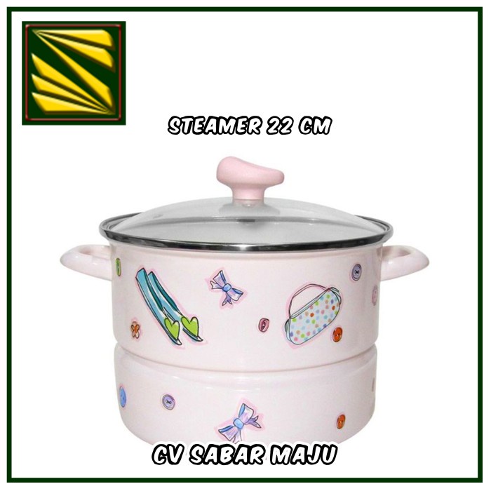 fe201rwq Panci Kuping 18Cm, Panci Gagang 16Cm Dan Steamer 22Cm - Enamel Chefina - Steamer Dsds302