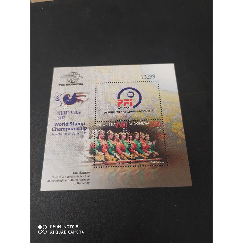 

BL3604 SS prangko indonesia Seri World Stamp Championship Tari Saman MNH ready
