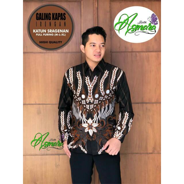 Batik Pria Galing Kapas Irengan Asli Katun Sragenan Full Furing Murah