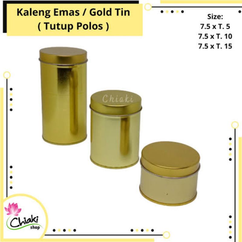 Kaleng Gold Emas + Tutup Bulat Tin | Wadah Cookies Kue Roti Kering Isi Hampers Hamper | Celengan Custom Sovernir | Kaleng Kosong Polos Baru