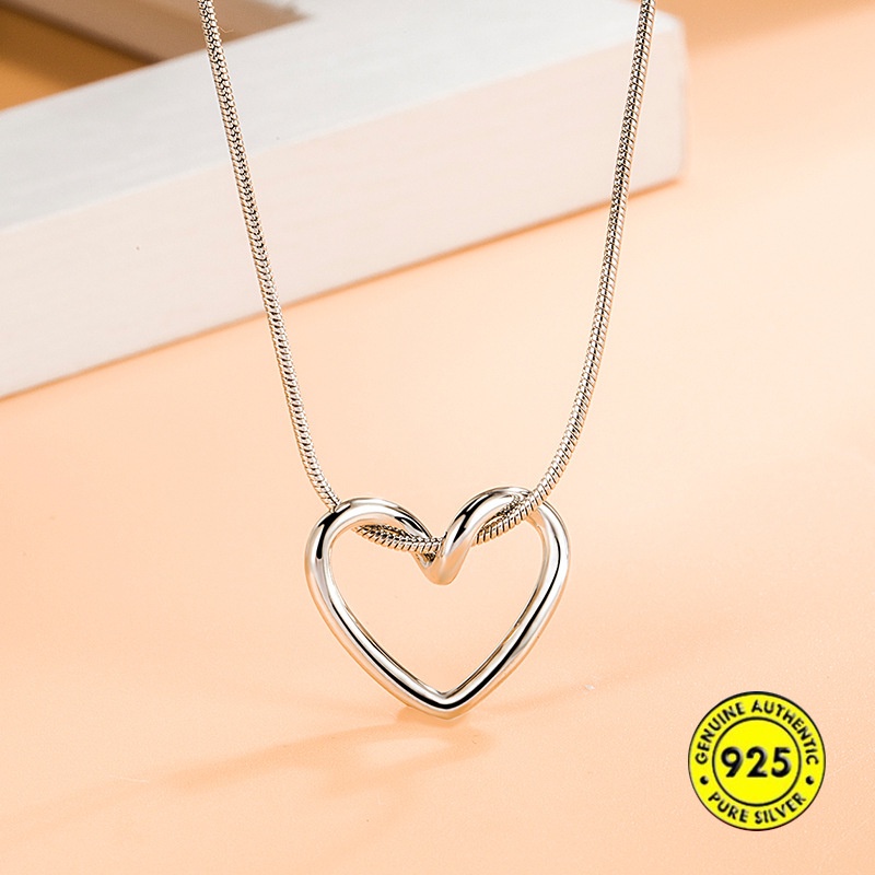 Kalung Rantai Klavikula Desain Hati Bahan S925 Silver Untuk Wanita
