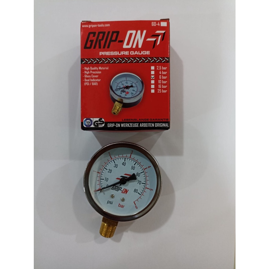 GRIP ON Manometer 6 Bar Pressure Gauge Ukuran Angin Kompresor Meter