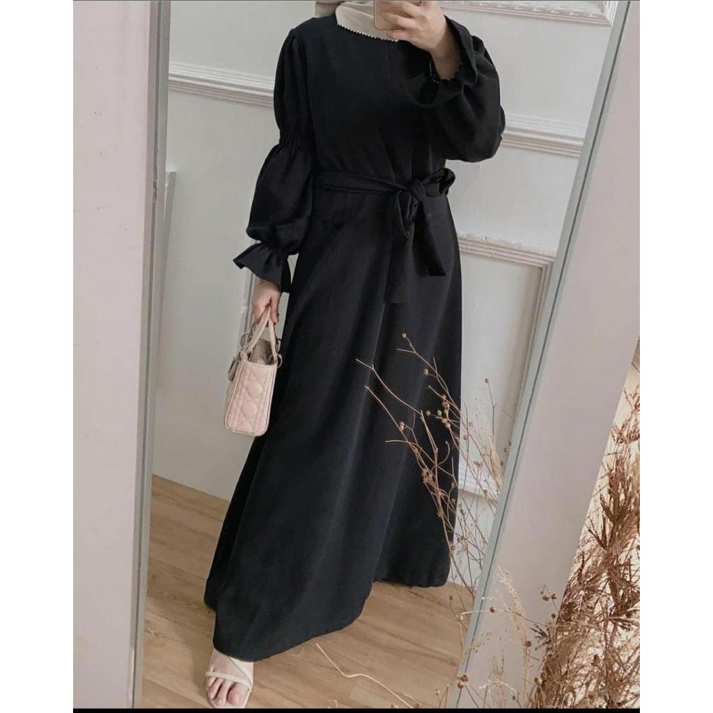 Alvian Dress Pusatgrosir_solo/ Gamis Mosscrepe Polos Rampel Termurah Hits Selebgram