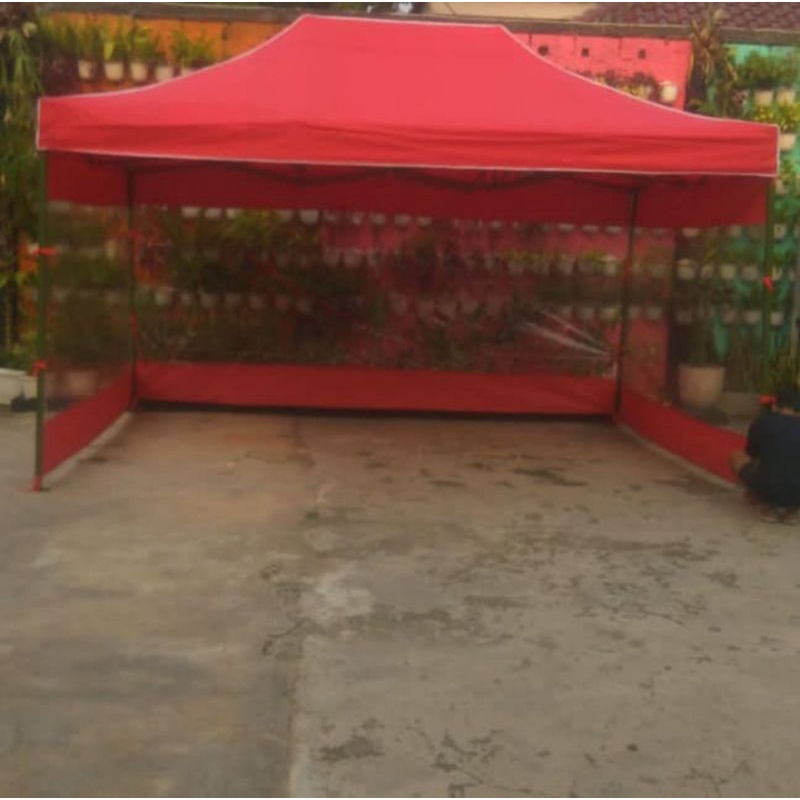 Tenda lipat super 3x4.5 besi 1.2mm 3 dinding