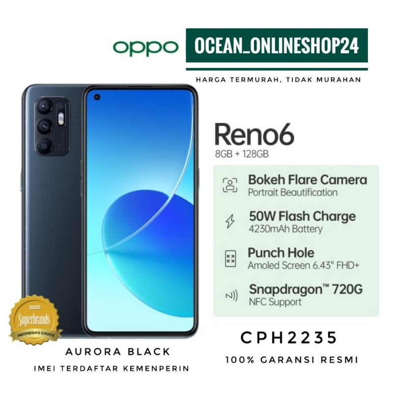 OPPO RENO6 RENO 6 RAM 8GB 128GB NFC - STELLAR BLACK - SNAPDRAGON 720G - GRS RESMI